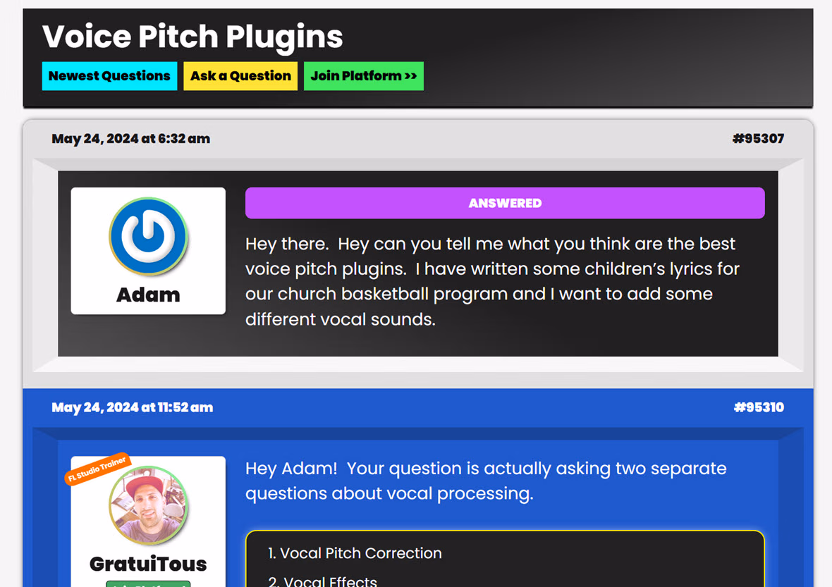 The private Questions Area where GratuiTous answers members personally